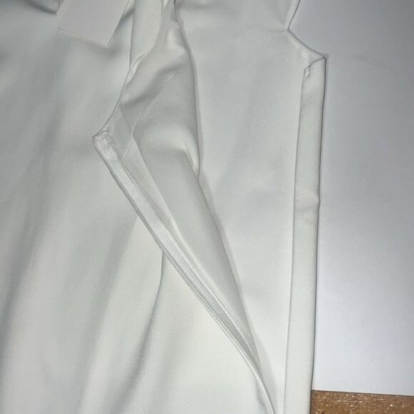 English Factory Sleeveless White Shift Dress With Navy Tie Collar Size Large - Picture 6 of 12
